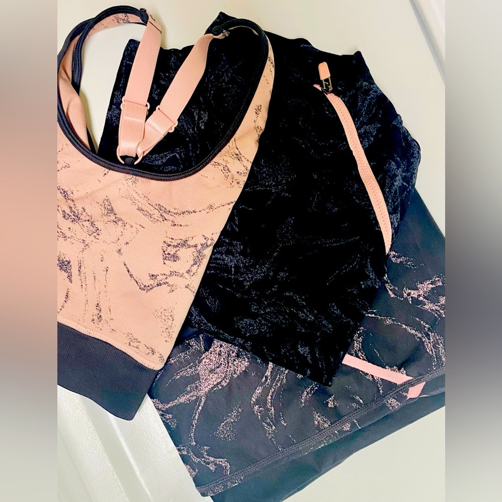 3 Piece Fabletics Black, Pink & Gray Active Wear Size Medium